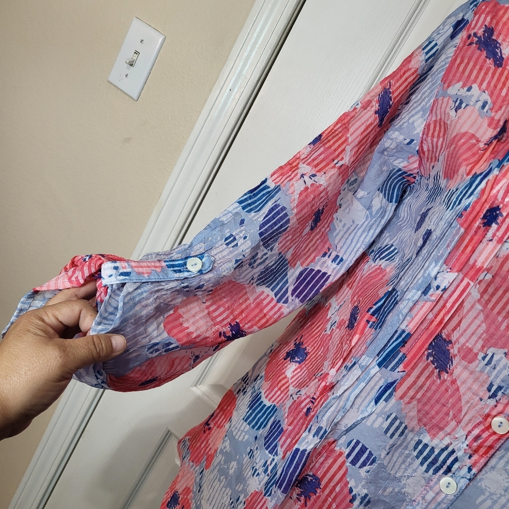 Ruby Rd. Floral Buttons Down Top Blouse - Picture 3 of 10